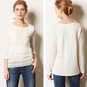 Anthro’s One September Crocheted Heirloom Cream Top/ Sweater Small